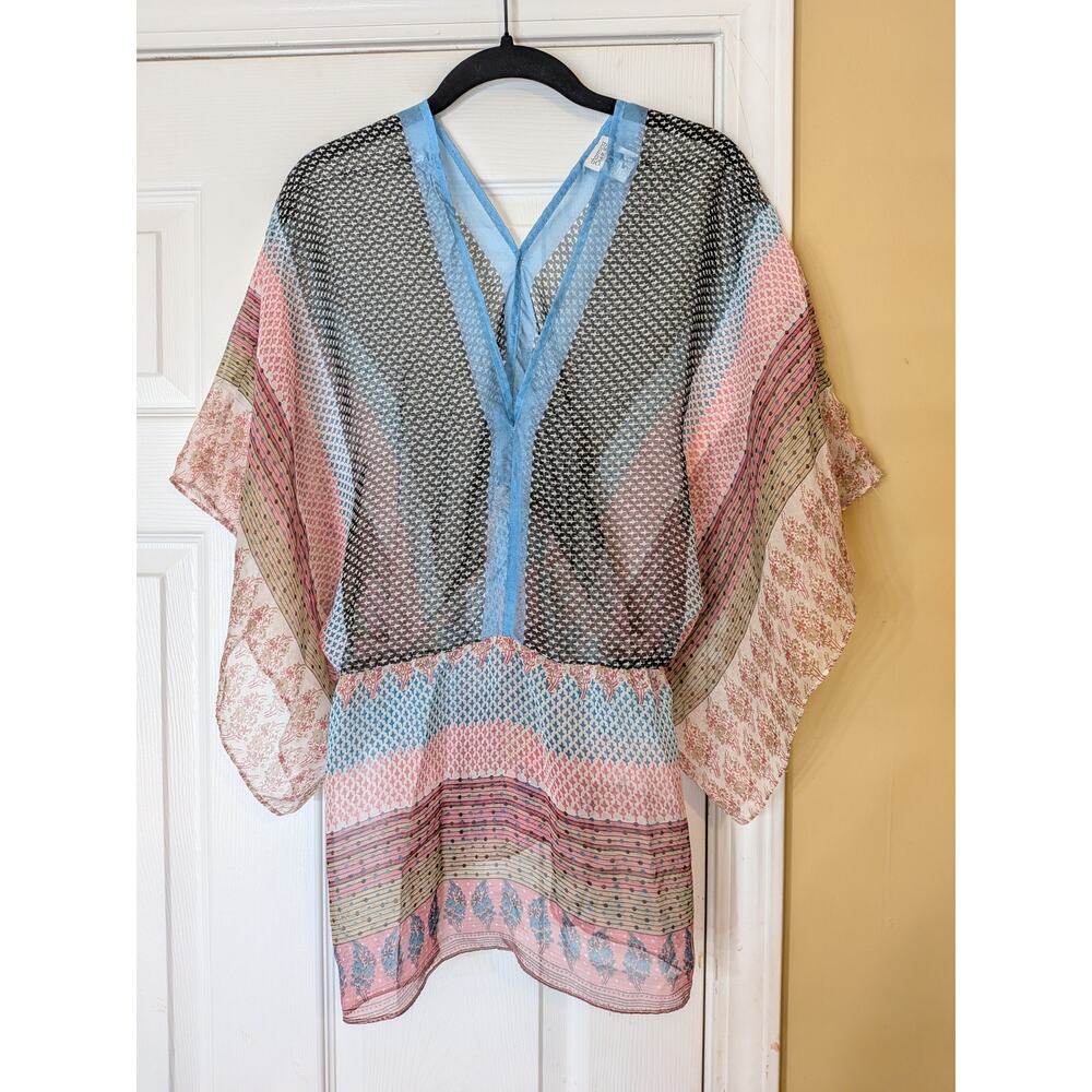 Charming Charlie Sheer Boho Printed Blouse Size Large Kimono Beach Resort Wear
